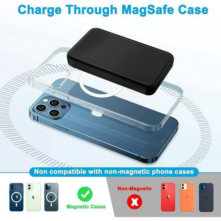VCME Magnetic Wireless Power Bank for iPhone 12, 13, 14 Pro Max,  Qi-Compatible Compact Portable Charger W/USB Type C, Battery Bank for  Wireless or