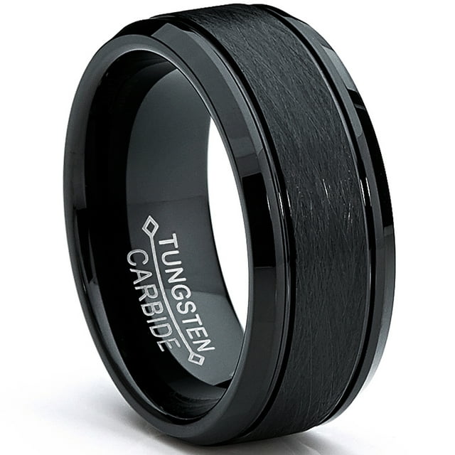 Tungsten Carbide Men's Black Brushed Textured Center Ring Band, 8 mm ...