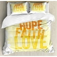 thumbnail image 1 of Hope Queen Size Duvet Cover Set, Inspirational Religious Hope Faith Love Quote with Grunge Letters, Decorative 3 Piece Bedding Set with 2 Pillow Shams, Orange Yellow and Pale Yellow, by Ambesonne, 1 of 3