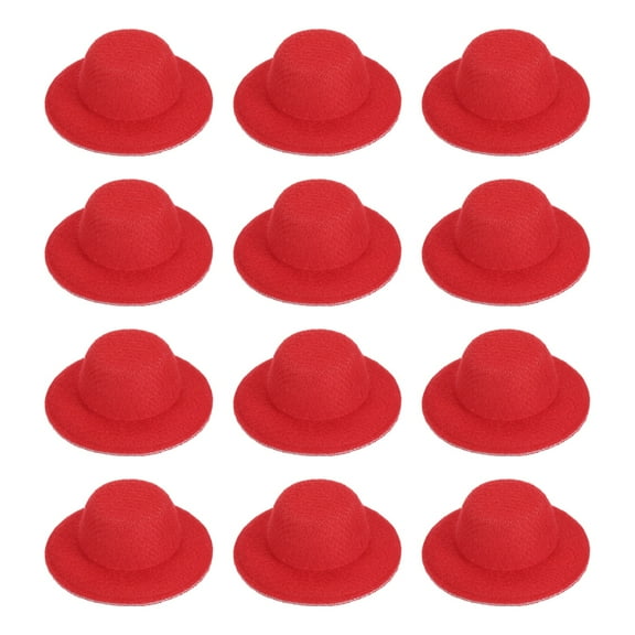 Uxcell 1.6 Inch Mini Formal Hats, 12 Pcs Miniature Doll Hats for Crafts, Red