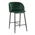 thumbnail image 2 of Fran Pleated Waves Contemporary Fixed-Height Counter Stool In Black Metal And Green Velvet - Set Of 2, 2 of 7