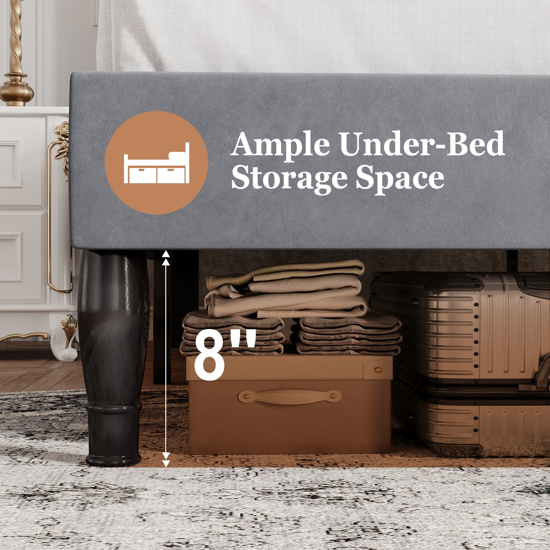 Amolife Queen Bed Frame with Adjustable Crown-Shaped Headboard, Upholstered Platform Bed, No Box Spring Required, Gray