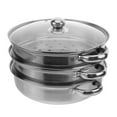 thumbnail image 4 of CIMAXIC 28cm Stainless Steel Three-Layer Soup Steamed Dual-Purpose Steamer Multi-Function Steamed Pot Cookware Pot Cooking Gifts(Silver),11.02"X11.02"X6.3", 4 of 5