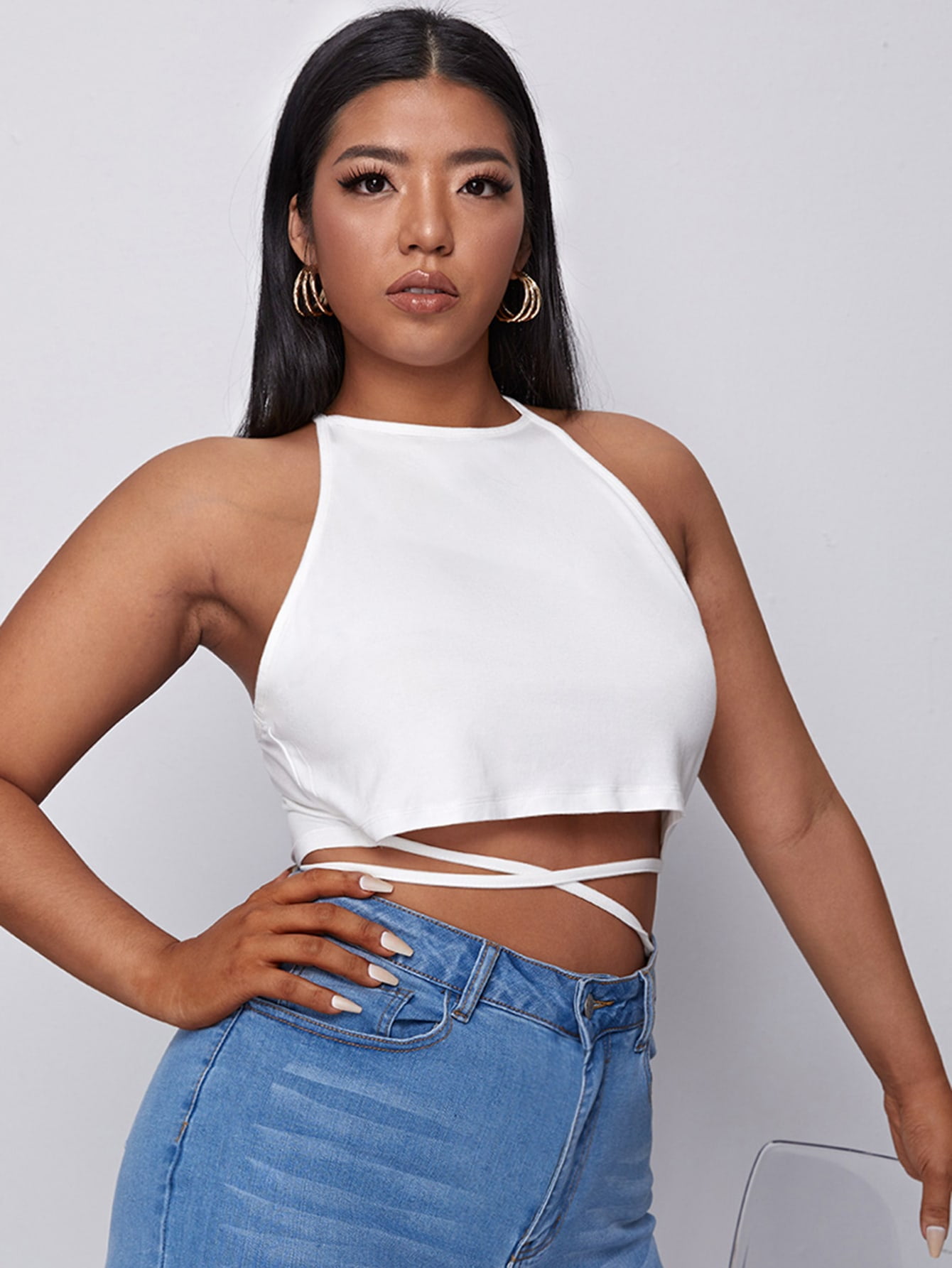 Criss Cross Tie Back Crop Halter Top 