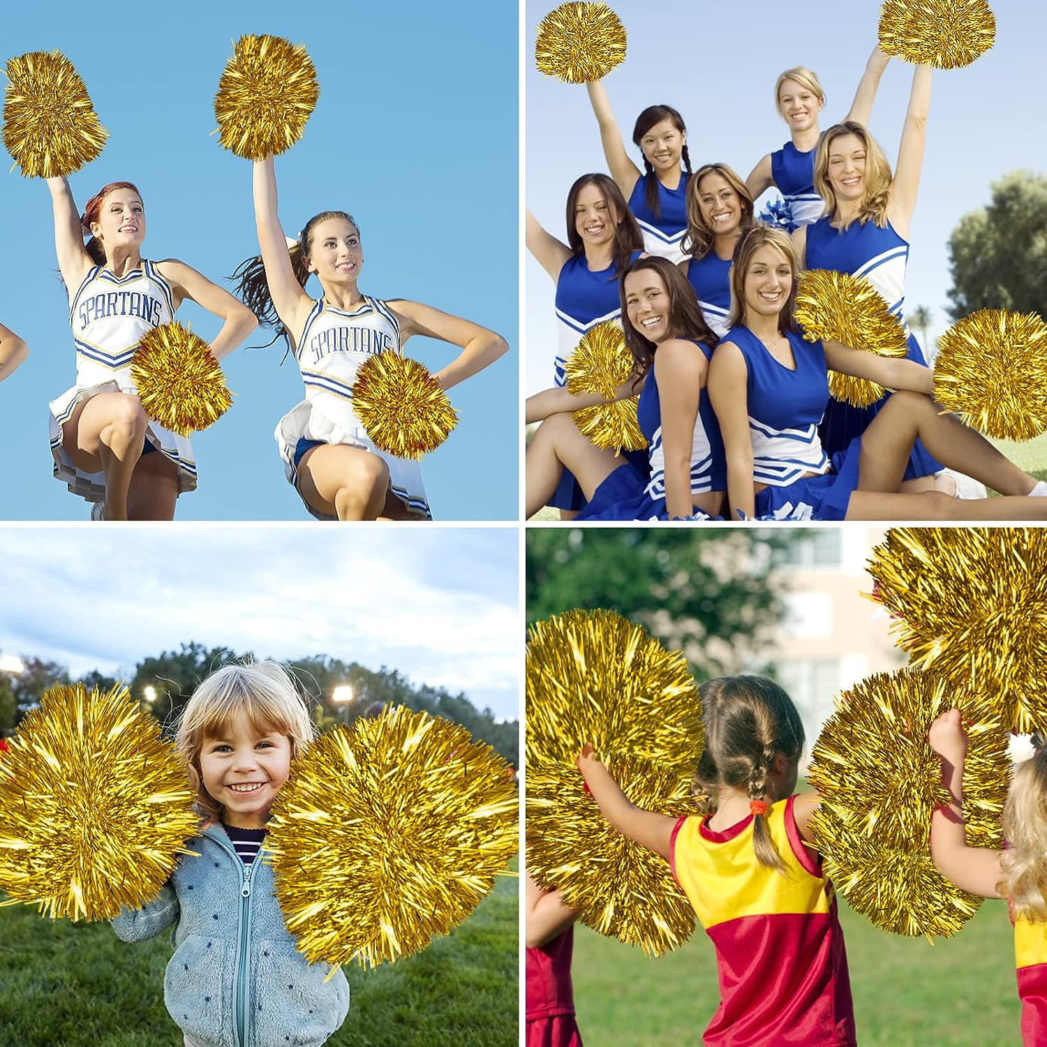 LINLIN 12Pcs Cheerleading Pom Poms Dance Cheer Poms Cheerleader Pompoms Cheer for Kids Adults Ball Dance Sports Team Spirit Cheering Fancy Dress Night Party