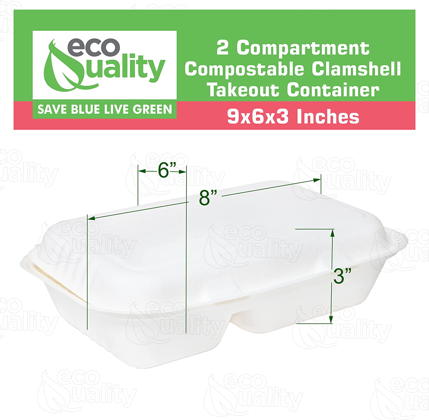 9x6x2.5 Eco-Friendly Disposable Takeout Box / Double Compartment Conta –  BioGreenChoice