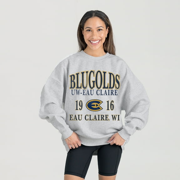 Women's Gameday Couture Ash Wisconsin Eau Claire Blugolds Premium Fleece Pullover Sweatshirt