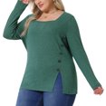 thumbnail image 2 of DARING DIVA Women's Plus Size Side Button Square Neck Long Sleeve Blouse 4X Green, 2 of 6
