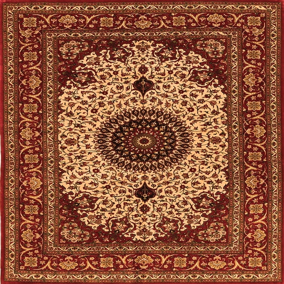Ahgly Company Indoor Square Medallion Orange Traditional Area Rugs, 7' Square