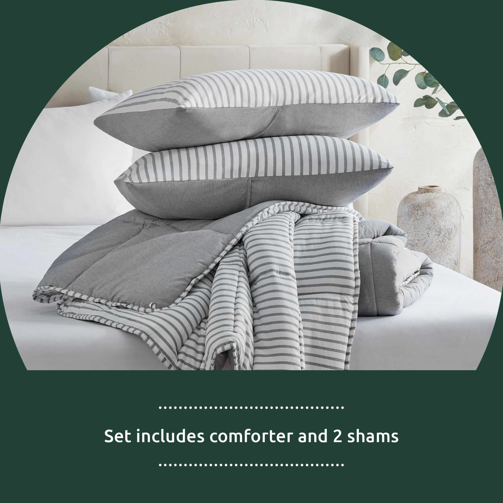 Rest Haven Reversible Hypoallergenic Chambray 3 Piece Comforter Set, Oversized King, Grey