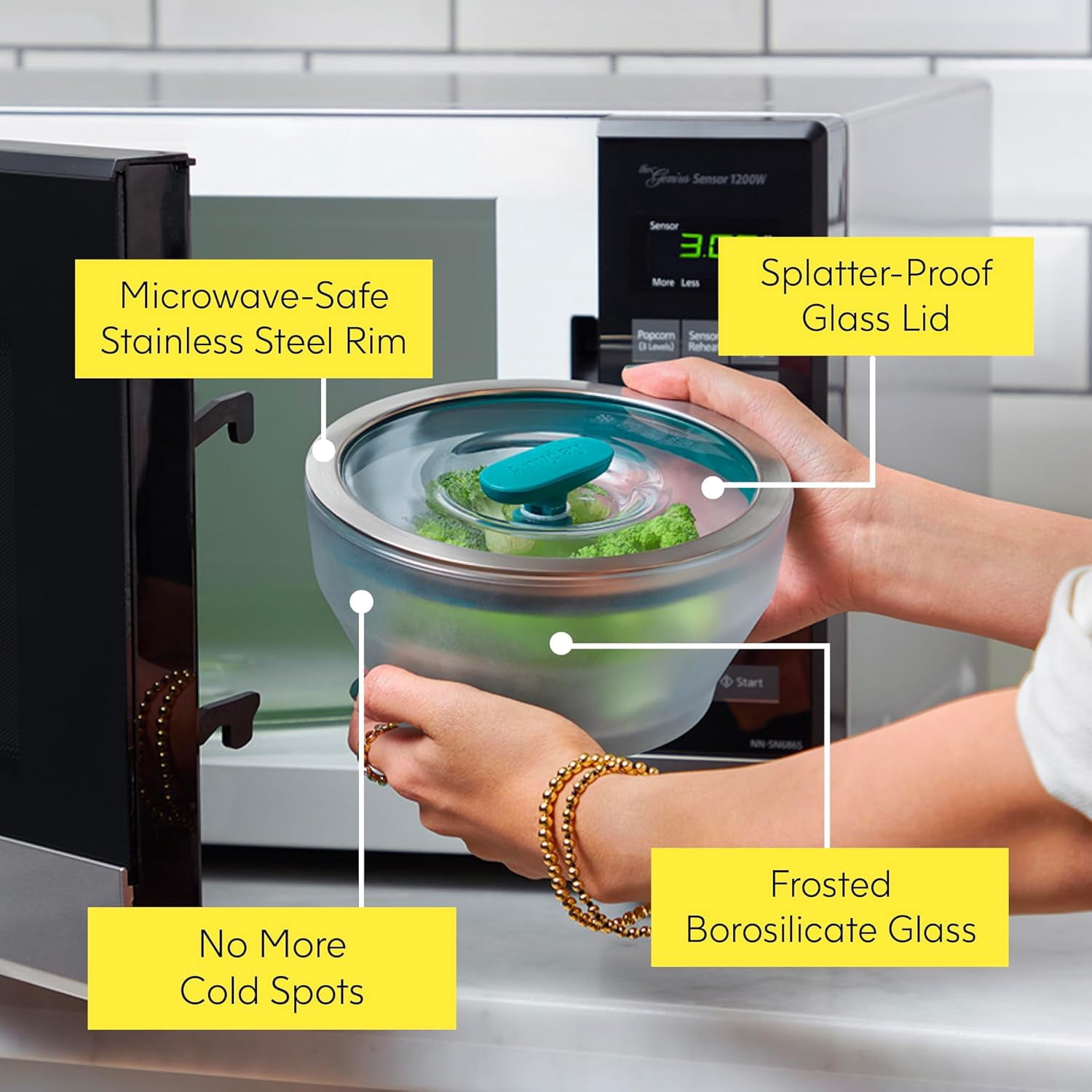 8-Cup Microwave Glass Cookware with Airtight Lid, Stackable Food Storage Container for Reheating & Steaming