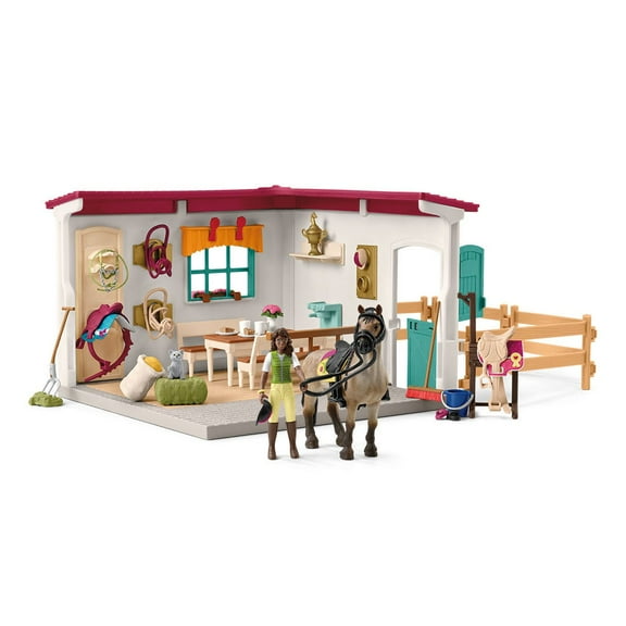 schleich Horse Club - 85 PC Tack Room Stable Extension Playset with Rider Sarah, Horse Figurine and Accessories - Equestrian Toy Set for Kids Ages 5 
