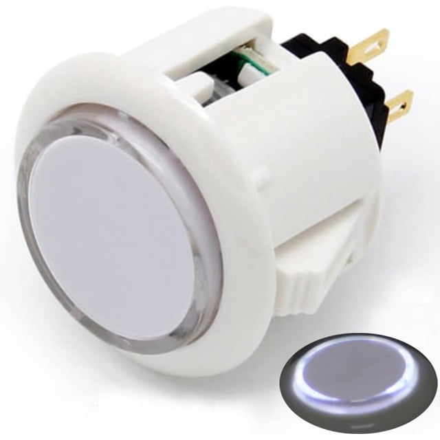 (8PCS 24MM white button with white LED) Original Qanba Illuminated Push Button 24MM Qanba Sanp In LED Buttons for Arcade Machine DIY Cabinet Machine JAMMA
