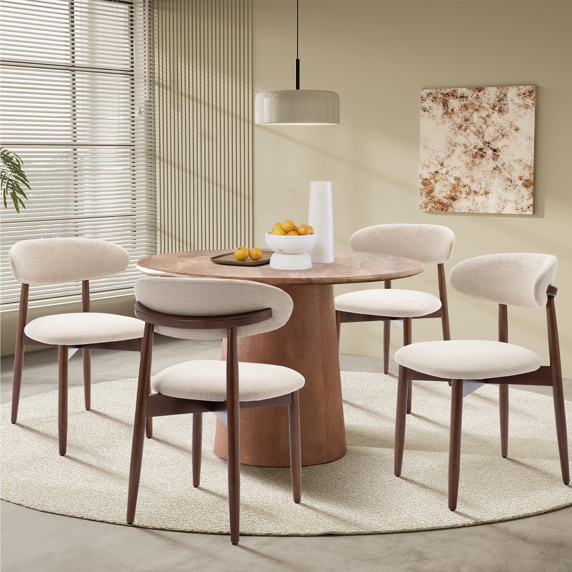 Set of 4 Upholstered Modern Dining Chair, Wooden Kitchen Side Chair for Dining Room and Café, Beige