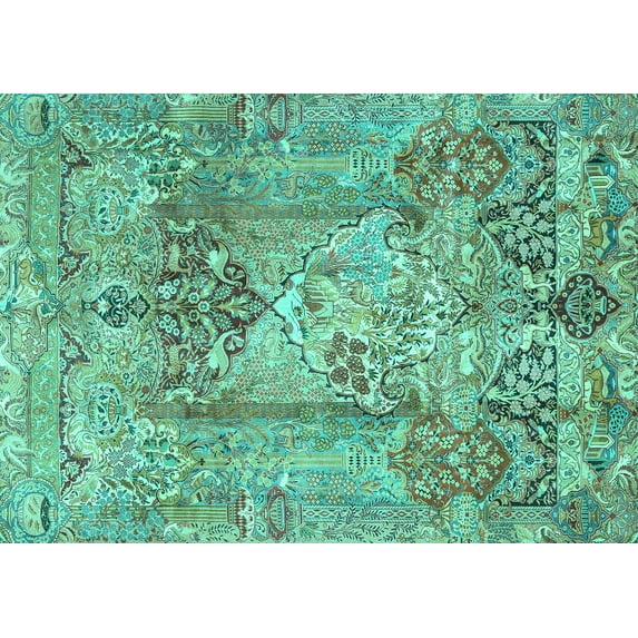 Ahgly Company Indoor Rectangle Persian Turquoise Blue Traditional Area Rugs, 2' x 5'