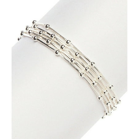 PORI Jewelers Italian Sterling Silver 5-Strand Diamond-Cut Snake Link with Balls Bracelet, 7.5
