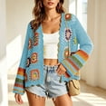 thumbnail image 2 of Otvok Long Sleeve Boho Crochet Sweater Cover Up, Women Granny Square Floral Open Front Hollow Knit Cropped Cardigan, 2 of 7