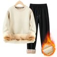 thumbnail image 3 of Men's Winter 2-Piece Casual Set, Long Sleeve Fuzzy Fleece Pullover and Warm Pants, Cozy Lounge Wear For Cold Weather Indoor Comfort,Beige,M, 3 of 7