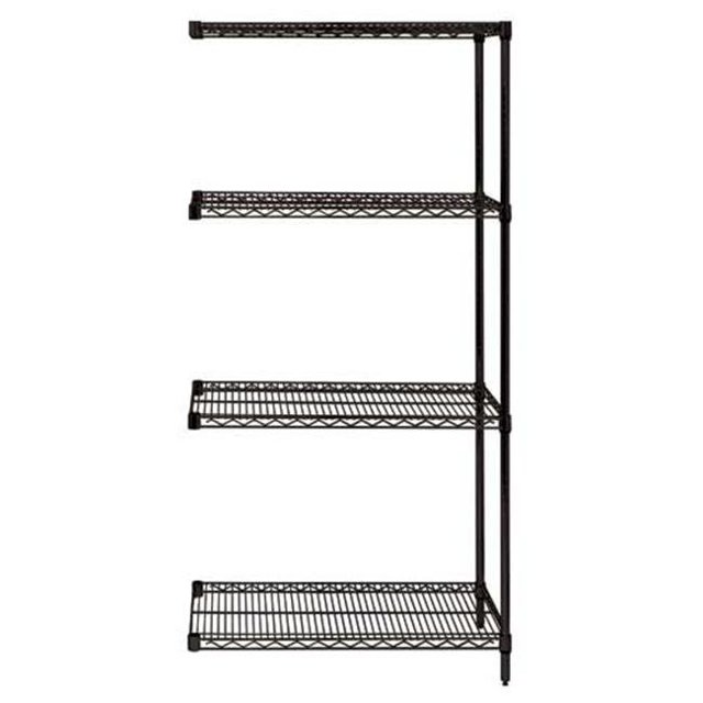 Unité d'Extension d'Étagères Grillagées Noires à 4 Tablettes - 24 x 48 x 63 Po