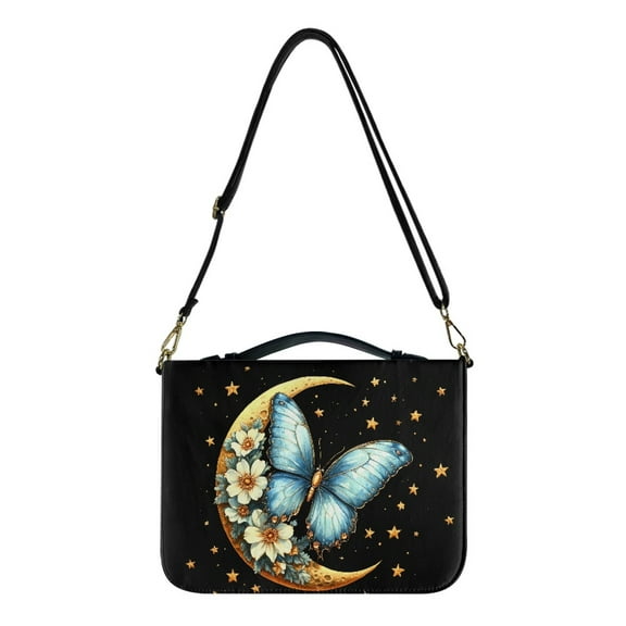 FOR U DESIGNS Moon Butterfly Floral Bible Case Bag Aesthetic Bible Bags for Women Tote with Adjustable Strap Bible Book Carrying Case Size M PU Leather Bible Book Carrying Bag Tote Bag
