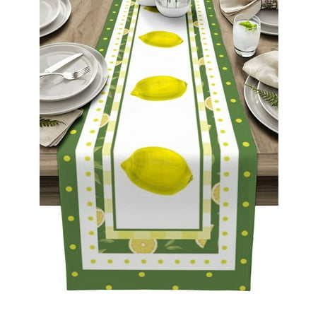 

Lemon Fruit Polka Dot Lattice Table Runner Wedding Decoration Home Dinner Table Decor Cotton Linen Table Runner