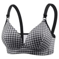 thumbnail image 3 of Byworldtasic Ladies Everyday Plaid Wireless Bra Ribbed V‑Neck Lightweight Bralette Adjustable Shoulder Straps Casual Bra, 3 of 6
