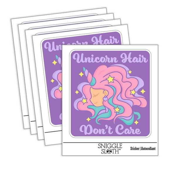 Unicorn Hair Don't Care Car Window Bumper Water Bottle Phone Tablet Laptop Waterproof Vinyl Decal Sticker Set 5-Pack - Gloss Finish - 2.0"