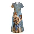 thumbnail image 5 of Uourmeti Girls Casual Dresses Swing Cute Yorkshire Terrier Printed Short Sleeve Loose Maxi Dresses for Birthday Party, Kindergarten, Daily Wear, Size 7-8 Years, 5 of 7