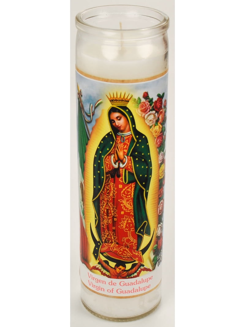 Prayer Candle Company Guadalupe White Wax 8 Inch Candle for