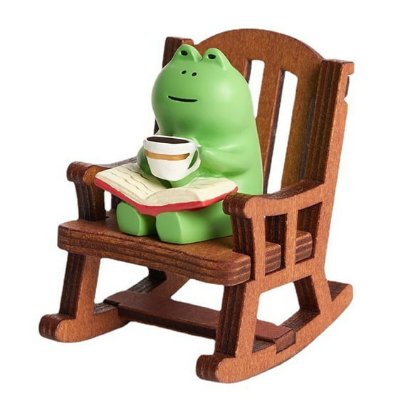 Miniature Frog Figurines Cute Frog Sculpture with Rocking Chair, Desk Decoration Collectibles Gift for Home