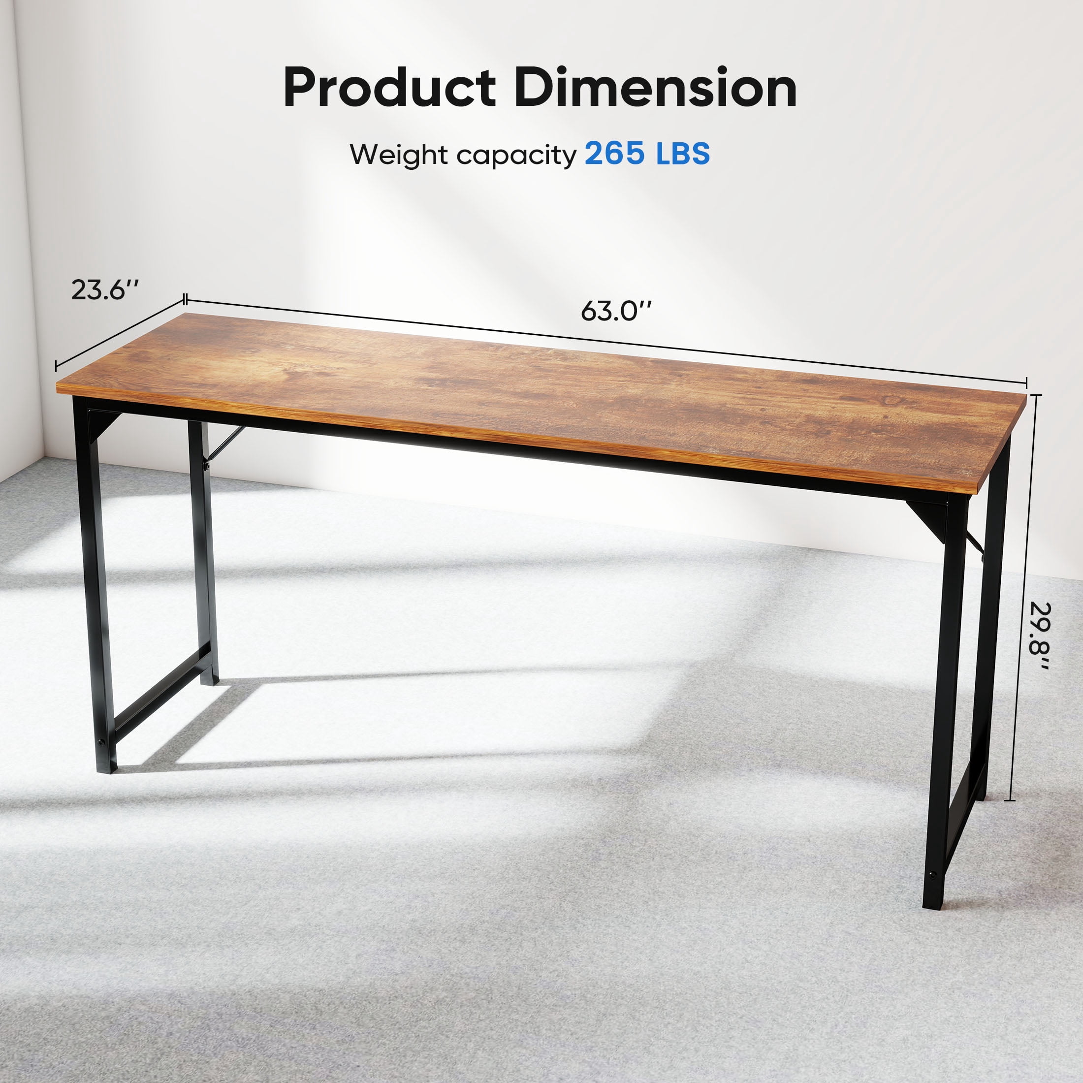 CONCETTA 63 Inch Computer Desk, Simple Office Desk Table for Gaming or Home Office, Writing Desk for Small Space, Rust