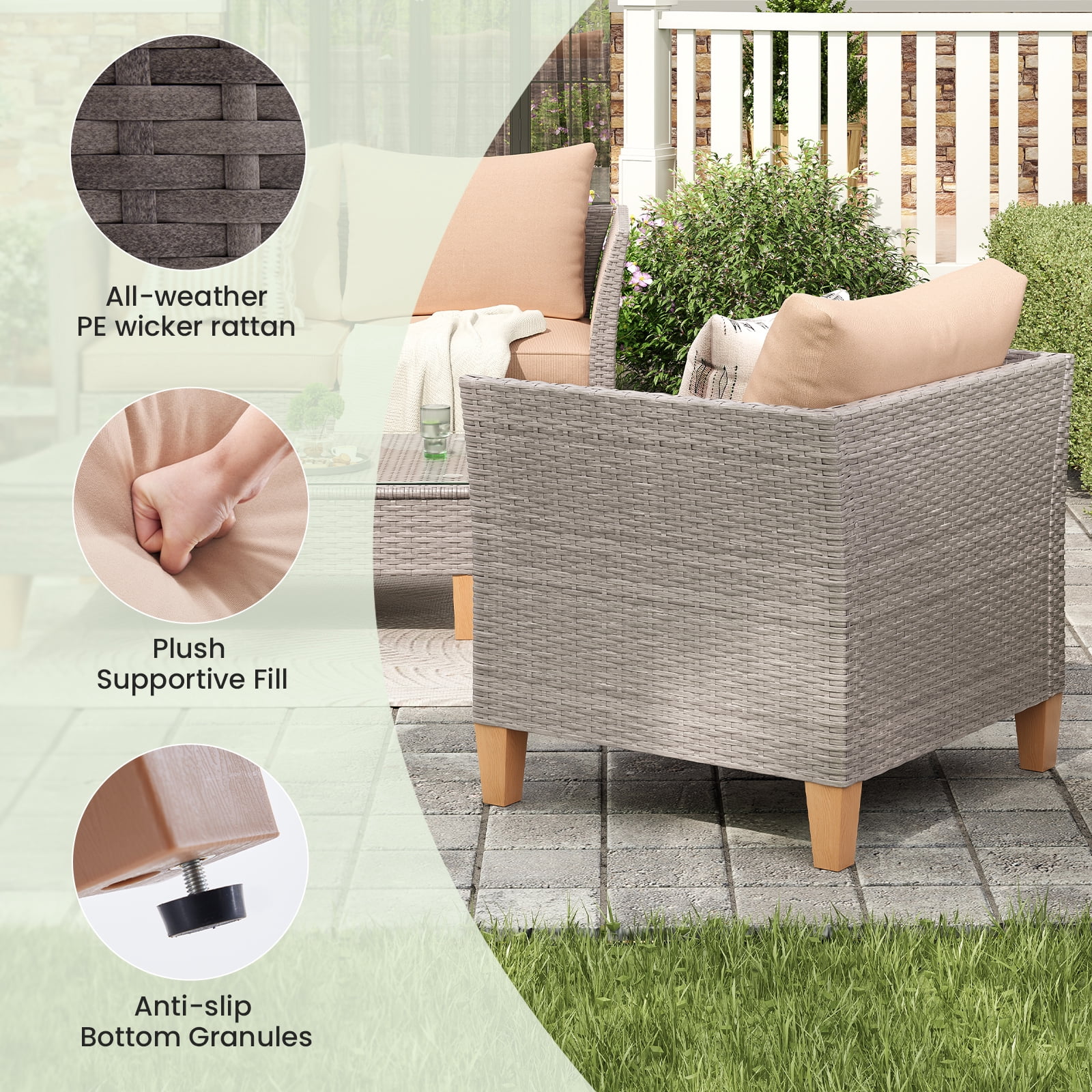 STARY Outdoor Wicker conversation sets, 4 Pieces Patio Furniture Sofa Set with Coffee Table, All Weather for Garden, Backyard, Balcony