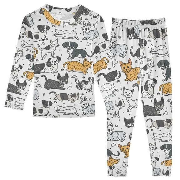 joogoo Cute Dogs Cats 2 Piece Long Sleeve Tee and Pants Cotton Pajama Set 5Y