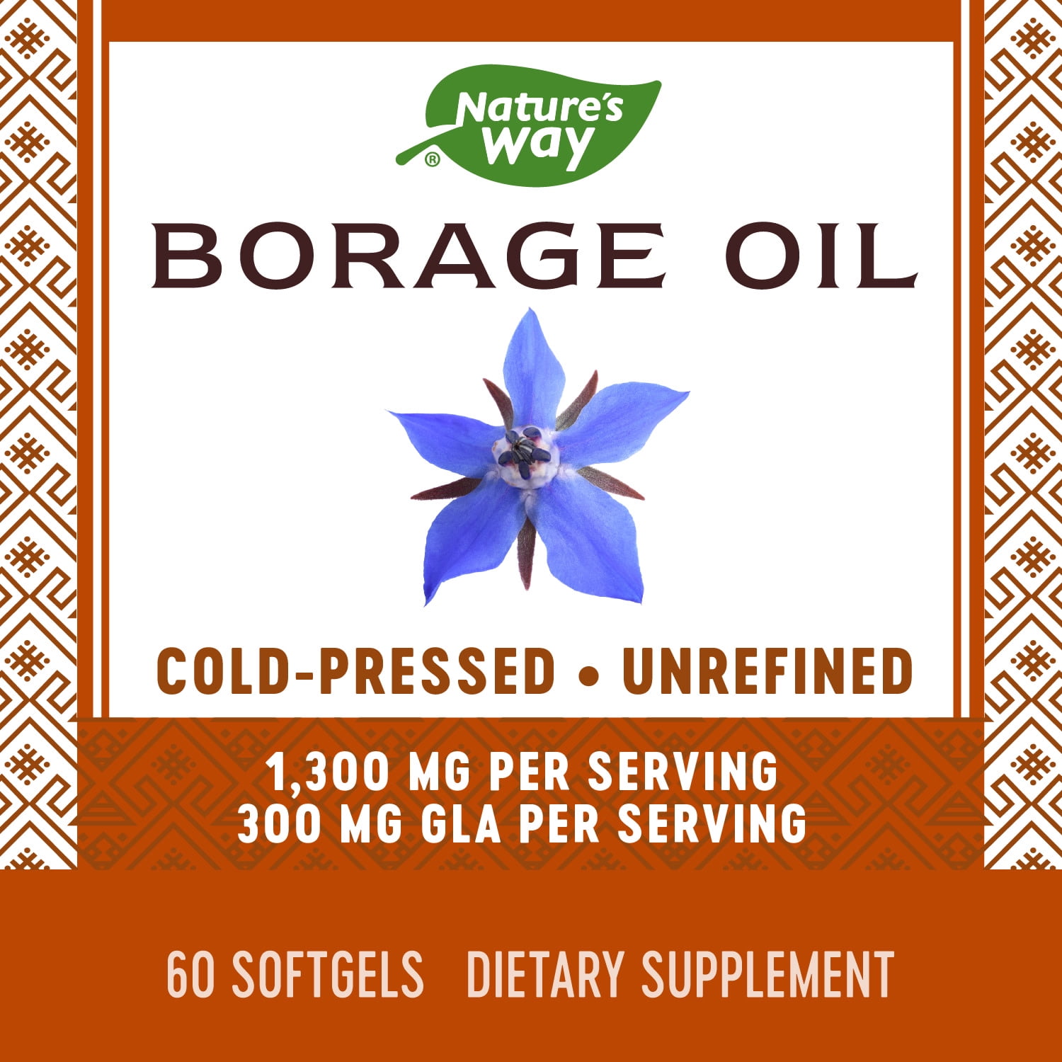 Nature's Way Borage, Cold Pressed Oil 1300mg, 60 Softgels
