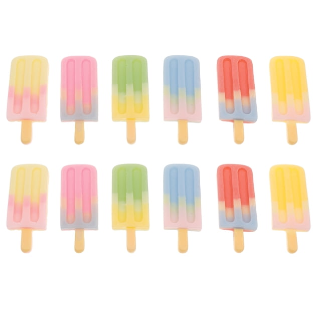 12 mini palitos de helado falsos de colores, dijes de resina para polos de hielo