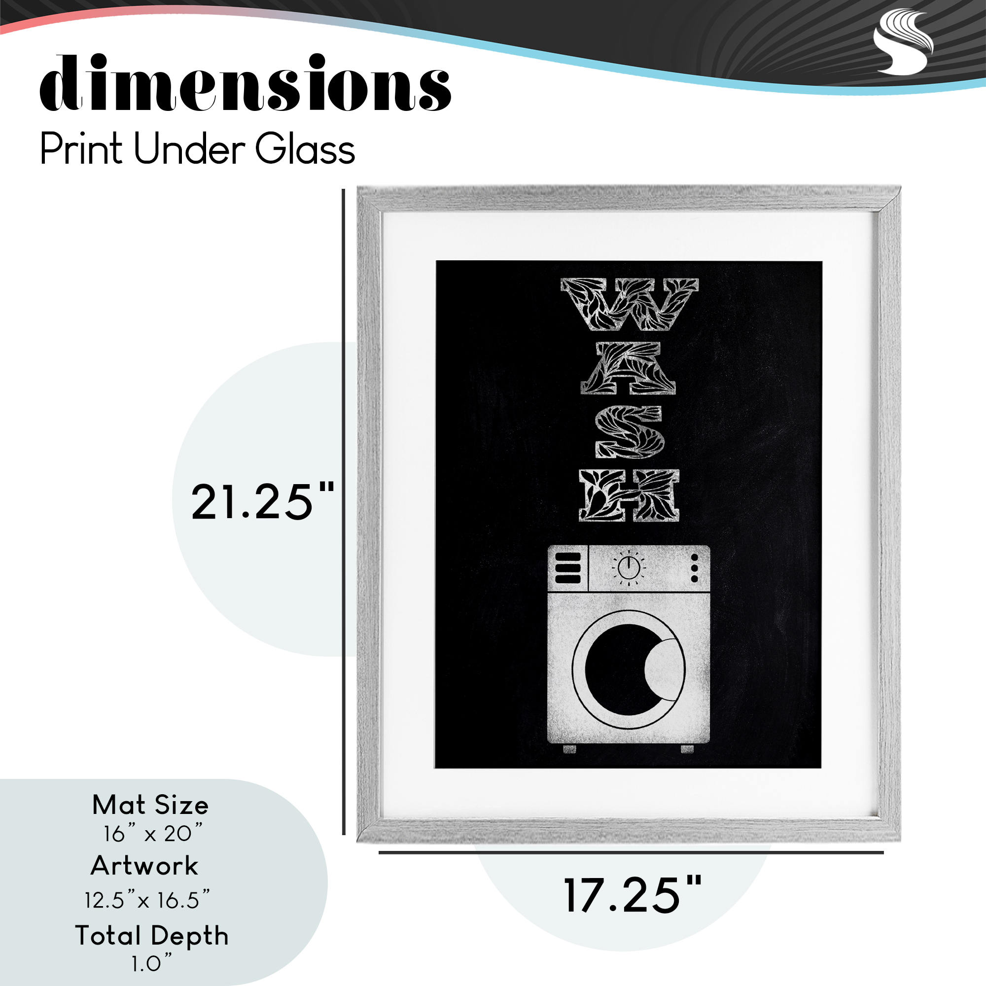 Laundry Wash Ornate Letters Gray Framed Print Under Glass, design by Marcus Prime