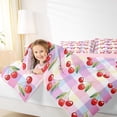 thumbnail image 4 of Manfei Kawaii Cherry Bedding Comforter Set for Kid, Cartoon Fruit Print Twin Comforter Sets, Pink Plum Buffalo Reversible Bedding Set, Super Cozy Room Decor, 2-Piece, 4 of 8