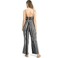 thumbnail image 3 of Mine Women's Juniors Stripe Wide-Leg Slinky Stripe V-Neck Jumpsuit (S, Black), 3 of 4