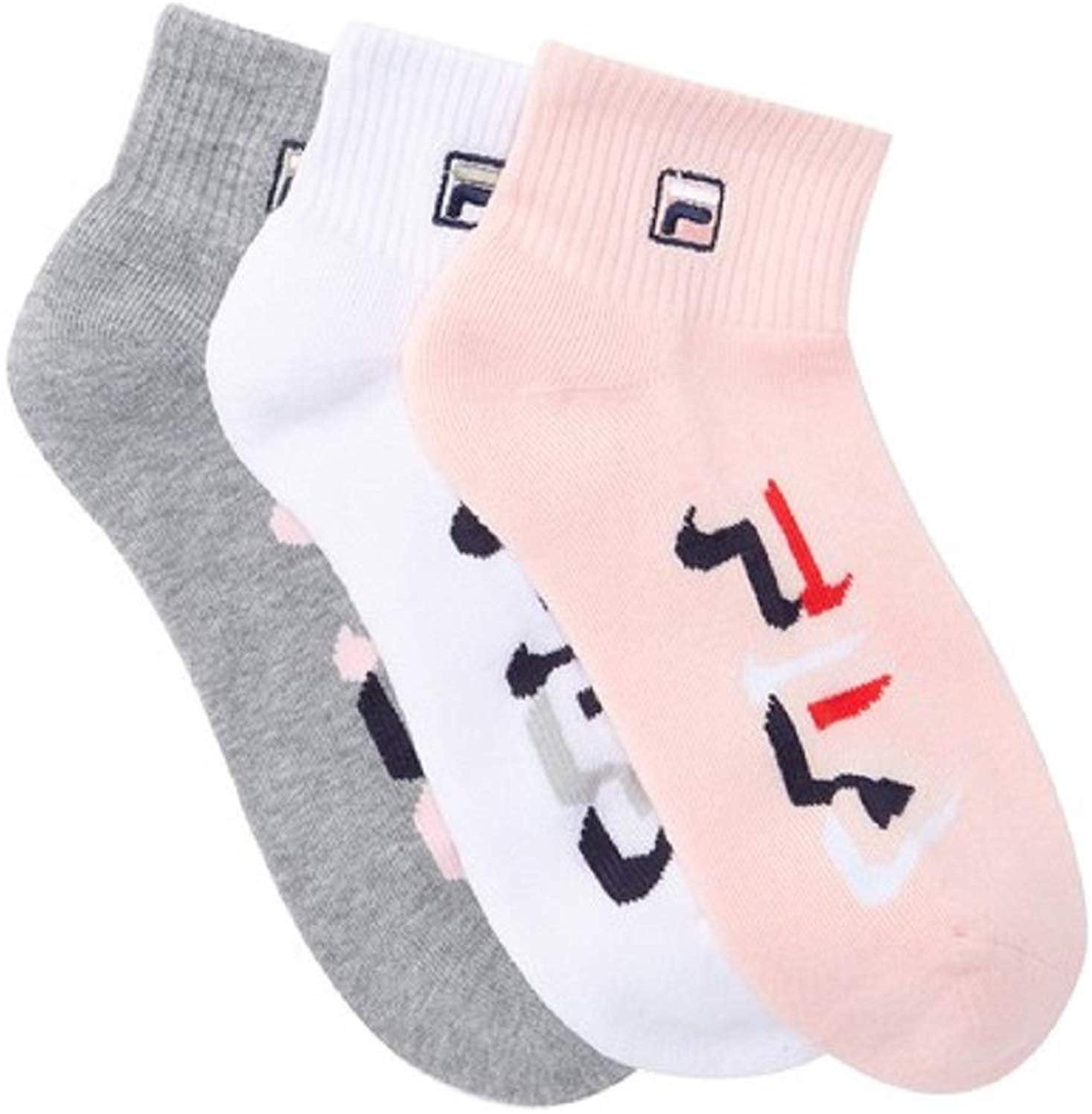 Fila Women's 3Pack Heritage FILA Logo Retro Quarter Length Socks Pink