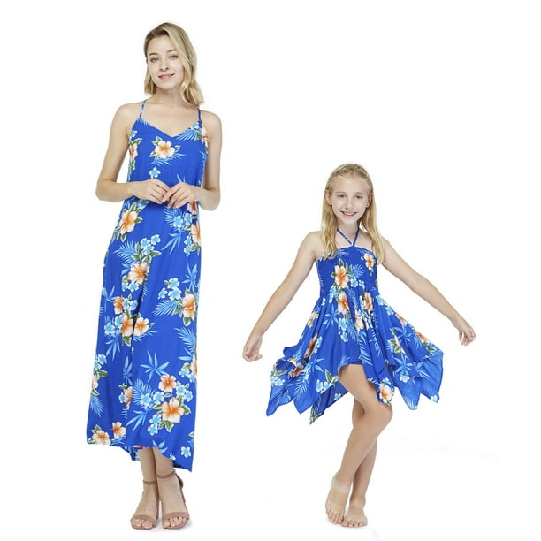 Hawaii Hangover Matching Hawaiian Luau Mother Daughter Maxi And Fairy Dress In Hibiscus Blue Walmart Com Walmart Com