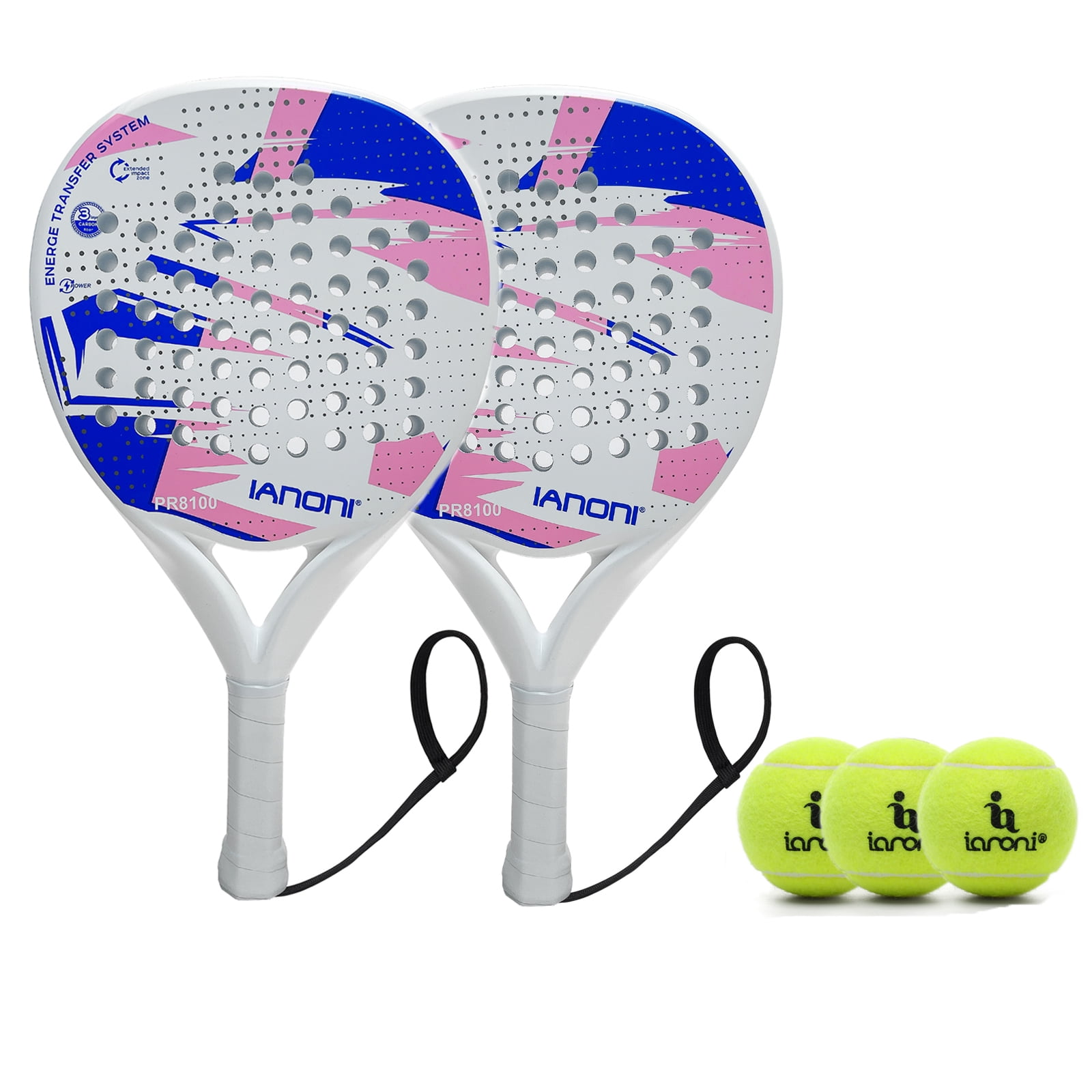 Paddle Tennis Racket Carbon Fiber Surface with EVA Memory Flex Foam Core  POP Paddle Rackets with balls