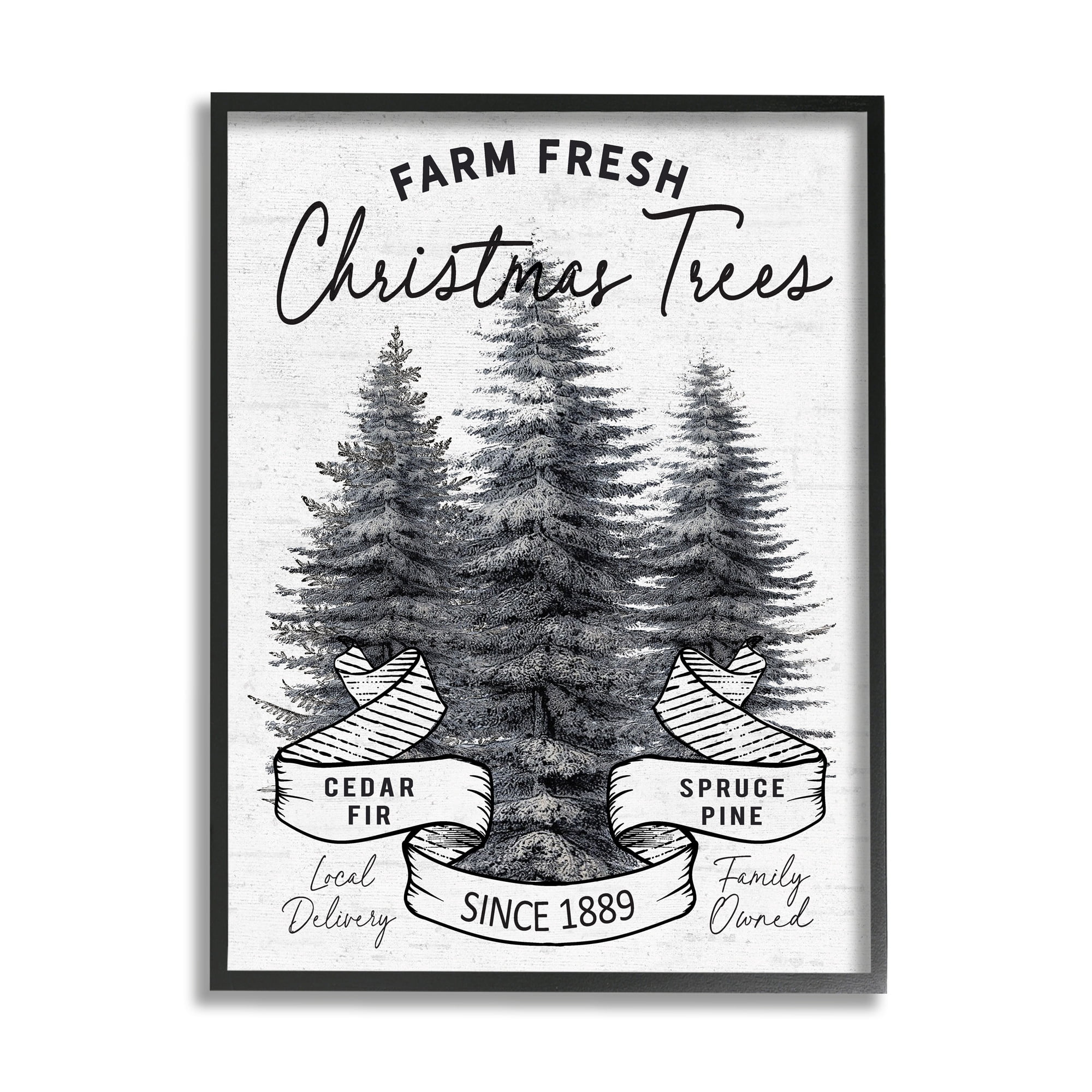 Farm Fresh Pine & Fir Trees Vintage Holiday Advertisement Botanical & Floral Graphic Art Framed Art Print Wall Art