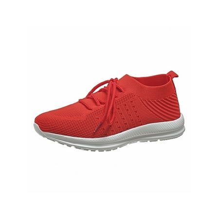 

Lacyhop Women Sneakers Mesh Running Shoe Lace Up Athletic Shoes Outdoor Lightweight Trainers Comfort Slip On Flats Red 4.5