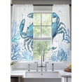 thumbnail image 2 of Blue Crab Sheer Curtains 2 Panels Set Watercolor Ocean Blue Coral Crab Fish Sheer Window Curtains Light Filtering Rod Pocket Voile Drapes for Bedroom Living Room 52"X72", 2 of 9