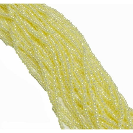 Long Strand Pearls - Yellow Pearl Ceylon Czech 8/0 Glass Seed, Loose Beads, 12 Strand Hank Preciosa
