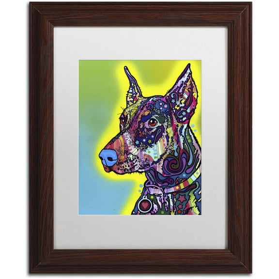 Trademark Fine Art "Doberman" Canvas Art by Dean Russo, White Matte, Wood Frame