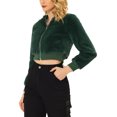 thumbnail image 2 of INSPIRE CHIC Women's Long Sleeve Zip Up Faux Fur Cropped Bomber Jacket L Dark Green, 2 of 5