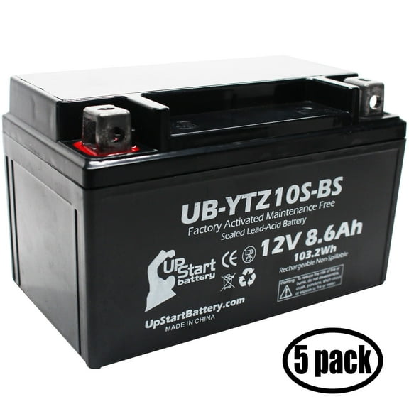 5-Pack UpStart Battery Replacement for 2015 Yamaha FJ-09 850CC Factory Activated, Maintenance Free, Motorcycle Battery - 12V, 8.6Ah, UB-YTZ10S-BS