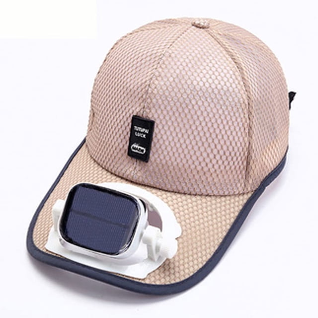 Gorra de béisbol para hombre con ventilador solar, sombreros de playa de malla de verano, solar/USB, color beige
