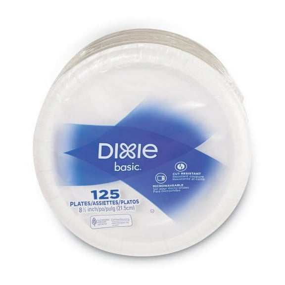 New Dixie Paper Dinnerware, Plates, White, 8.5" dia, 125/Pack